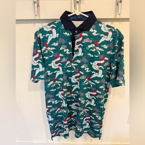 Greyson Teal and Red Patterned Polo Shirt